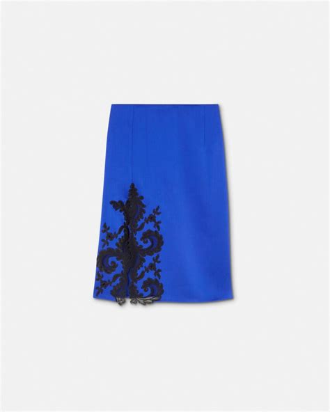 Barocco Lace Midi Skirt Blue Versace Us