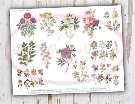 Fussy Cut Flowers Set 2 Printable Digital Download Etsy