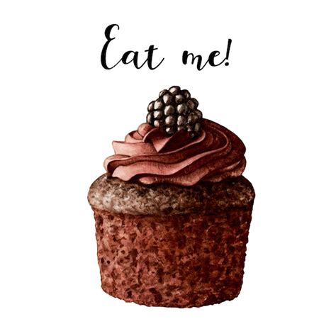 Premium Photo Watercolor Chocolate Cupcake With Wildberry And Cream