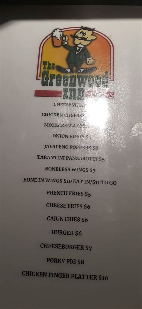 Menu At Greenwood Inn Pub And Bar Pennsauken Township