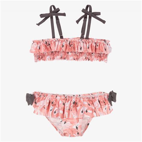 Tutto Piccolo Bikini rosa con estampado de flamencos para niña