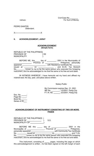 Sample Jurat And Acknowledgement Philippines