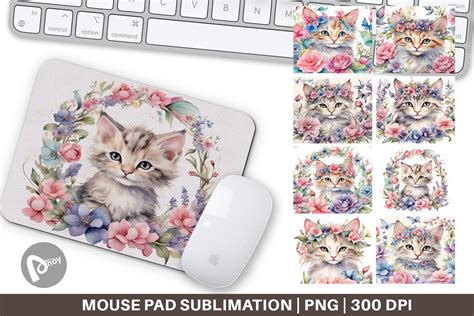 Mouse Pad Watercolor Floral Cat Graphic By Artnoy Creative Fabrica