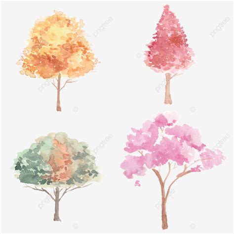 Colorful Tree Watercolor Illustration Tree Watercolor Trees PNG