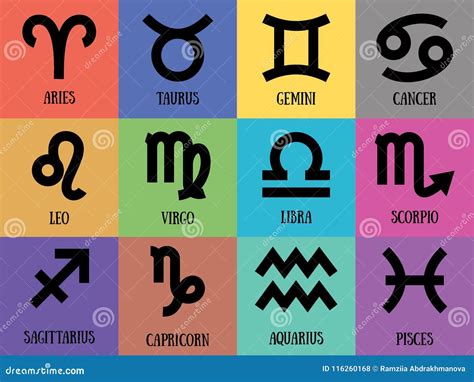 Muestras Del Zodiaco Horóscopo Del Color Del Vector Acuario Virgo Capricornio Aries Géminis