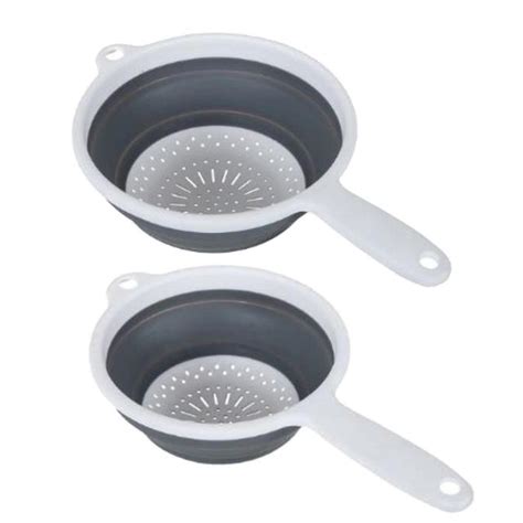 Addis Collapsible Plastic Food Colander With Handle Twin 2 Pack White