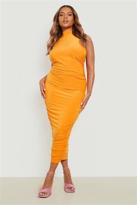 Plus Double Layer Ruched Midi Dress Boohoo Usa