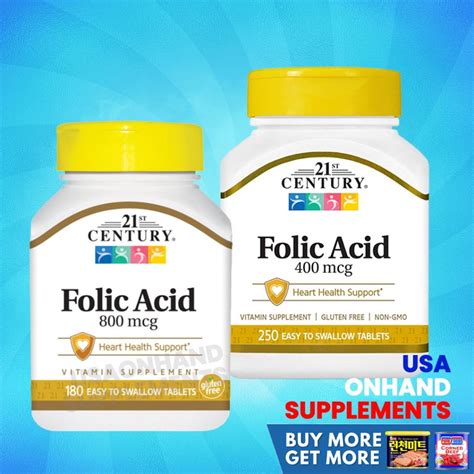 USA Onhand 21st Century Folic Acid 400 Mcg Heart Health Support