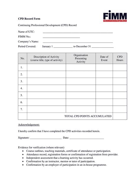 Fillable Online Cpd Record Form Fax Email Print Pdffiller