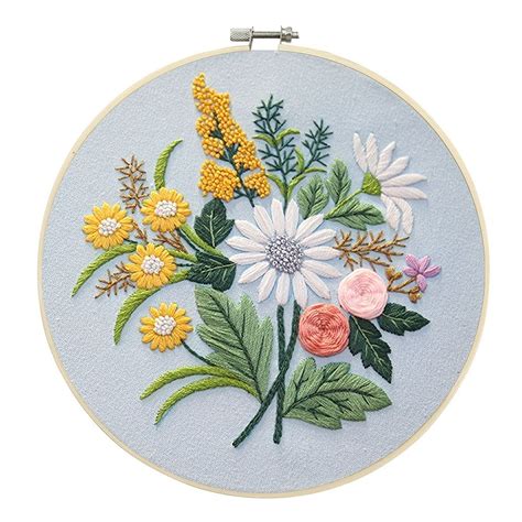 Set Hand Embroidery Kit Diy Needlework Flower Grass Colourful