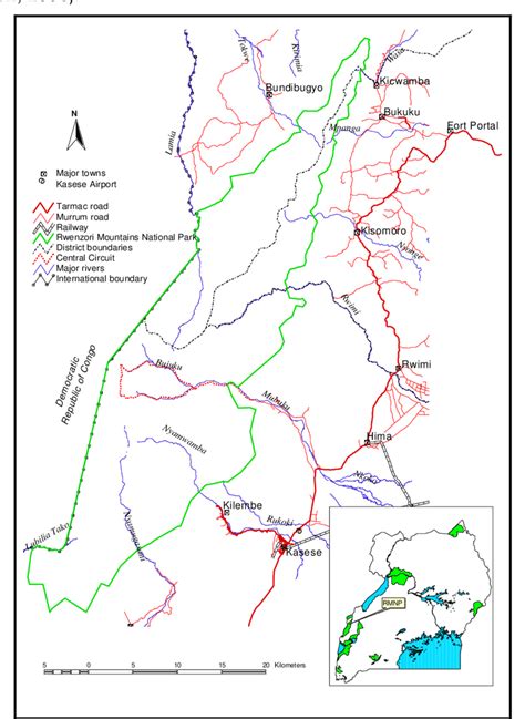 Location of Rwenzori Mountains National Park and surrounding towns ...