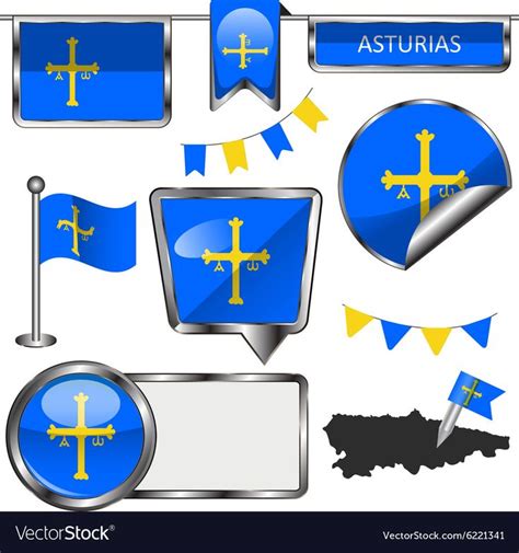 Asturias. Glossy icons with Asturian flag vector image. | Flag vector, Vector images, Flag