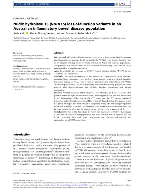 Pdf Nudix Hydrolase 15 Loss‐of‐function Variants In An Australian