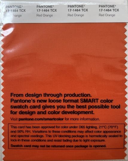 Pantone Tcx Cotton Swatch Card Tcx Red Orange