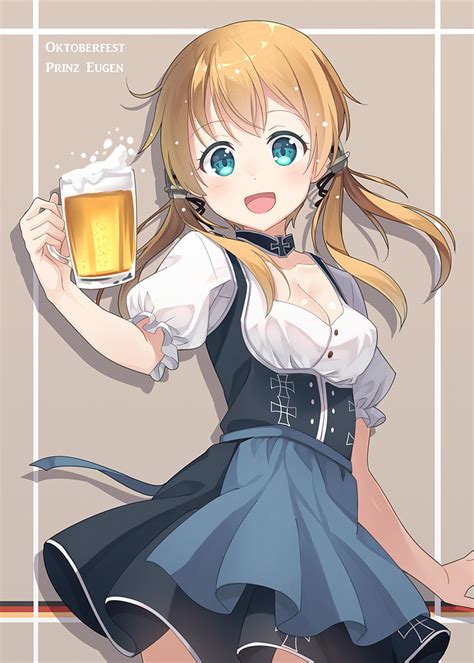 Safebooru 1girl Alcohol Beer Beer Mug Blonde Hair Blue Eyes Breasts