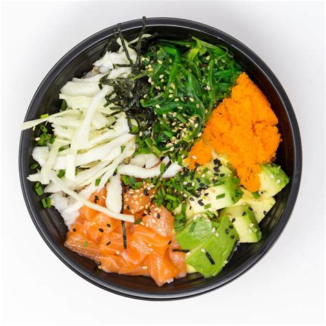 Close Up Food Photo Of Vegan Salad Bowl With Avocado Wakame Kiwi