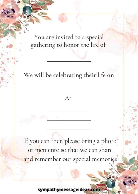 Celebration of Life Invitation Wording Ideas and Examples - Sympathy ...