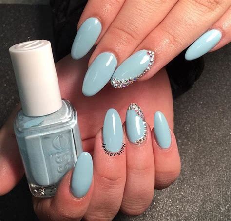 Light Blue Almond Nails With Swarovski Crystals Almond Nails Crystal