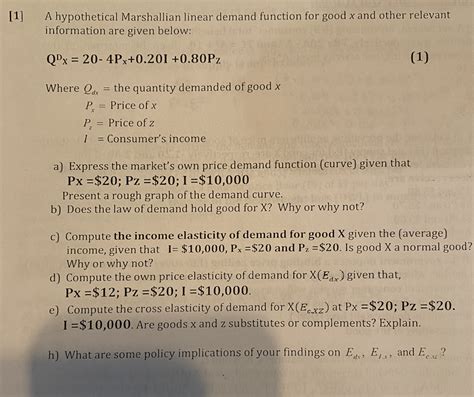 Solved A Hypothetical Marshallian Linear Demand Function Chegg