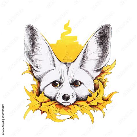 Fox with big ears. Autumn Hand drawn sketch. Marker and liner art Stock Illustration | Adobe Stock