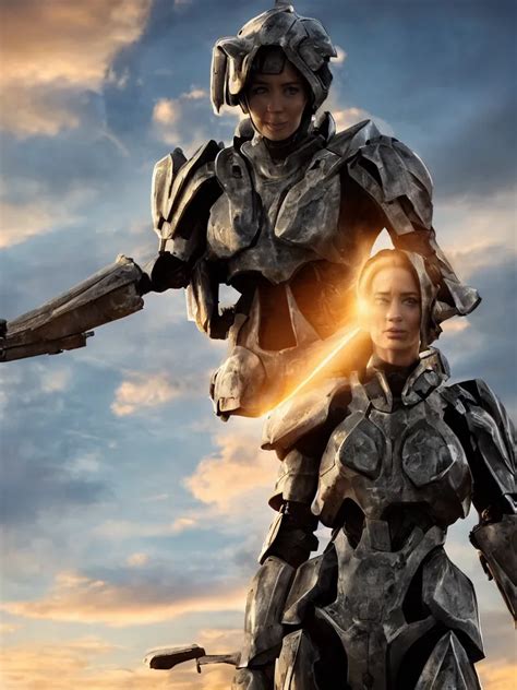 Emily Blunt In Futuristic Power Armor Close Up Stable Diffusion