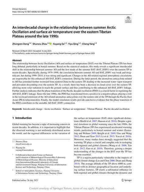 An Interdecadal Change In The Relationship Between Summer Arctic