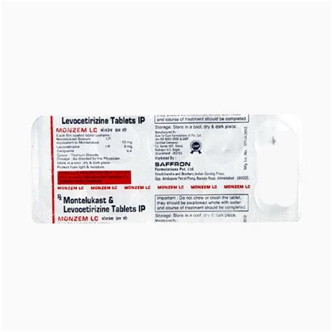 Monzem Lc 10 5mg Levocetirizine Tablets At Rs 118 Strip Sumul Dairy