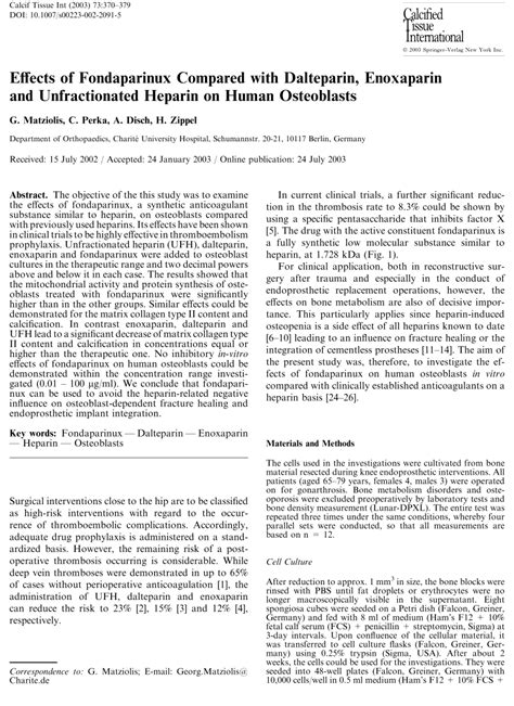 Pdf Effects Of Fondaparinux Compared With Dalteparin Enoxaparin And