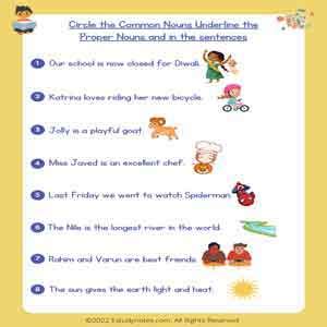 Circle The Common Nouns Underline The Proper Nouns Worksheet F Pdf