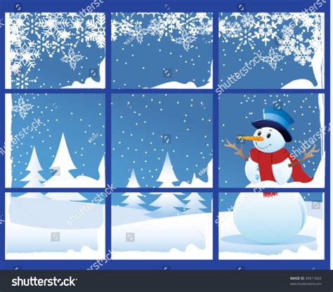 Christmas Window With Snowman Stock Vector Illustration 39911665 : Shutterstock