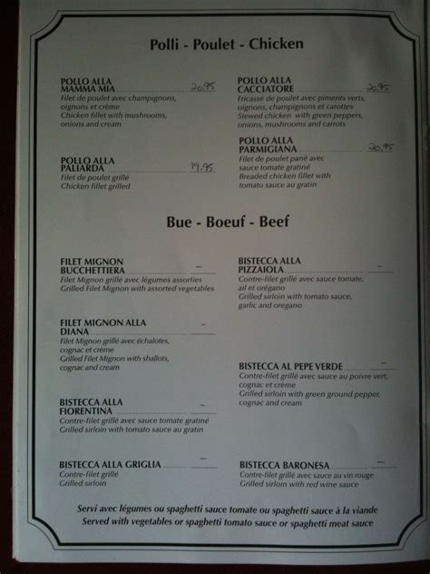 Menu At Mamma Mia Pizzeria Montreal