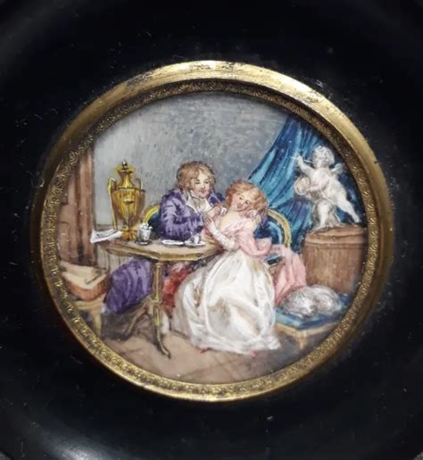 TABLEAU PEINTURE MINIATURE érotique gouache cadre d origine 19ème EUR