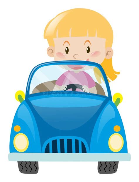 Menina Que Conduz No Carro Azul Ilustração do Vetor Ilustração de