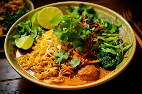 Khaosoi Northern Thai Curry Noodles Traditional Thai Dishes Premium