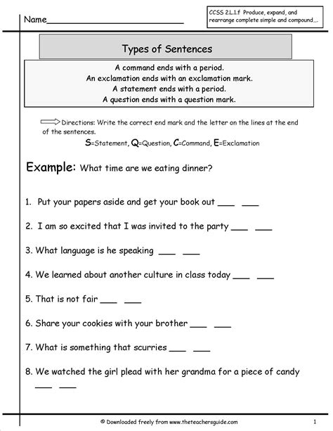 Four Types Of Sentences Worksheets