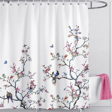 Sonernt Floral Birds White British Style Fabric Shower Curtain X