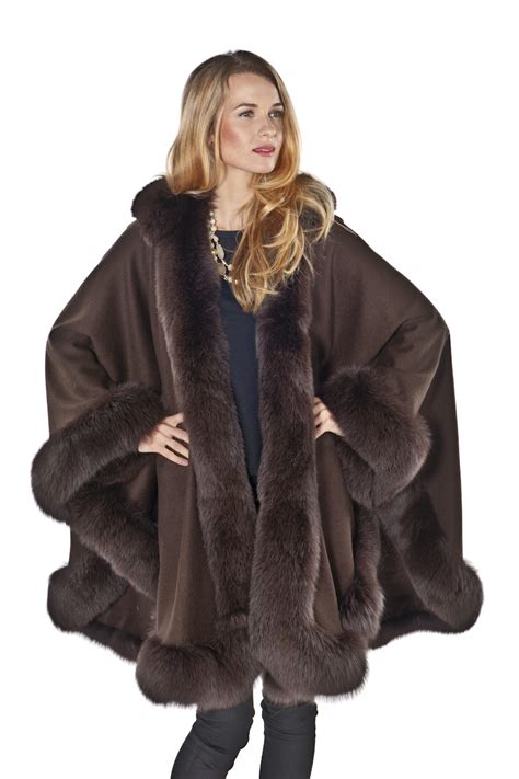 Brown Plus Size Cashmere Cape Detachable Hood Madison Avenue Mall Furs