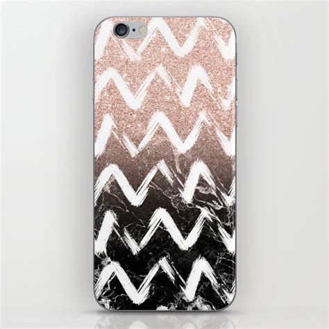 Modern Faux Rose Gold Glitter Black Marble Chevron Iphone Skin By