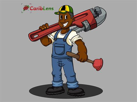 Cartoon Black African American hand tool plumbing plumber pipe wrench ...