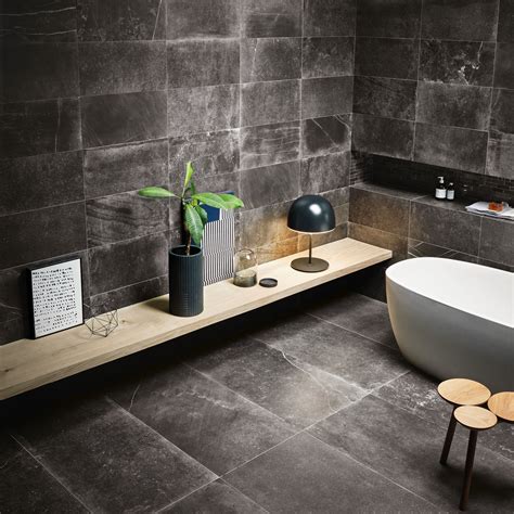 Fusion Black Matt Porcelain Tile Mandarin Stone