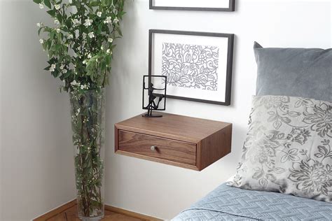 Floating Nightstand With Drawer Walnut Wood Veneer Handmade Furniture