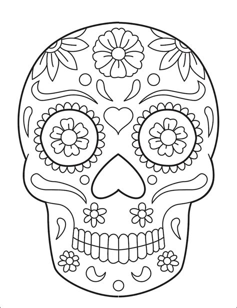 Day of the Dead Skull Drawing for Kids and Coloring Page