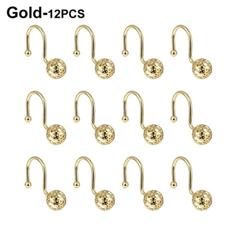 Silver Gold Bling Rustproof Set Of 12 Shower Hangers Curtain Pothook Rings Shower Curtain Hooks