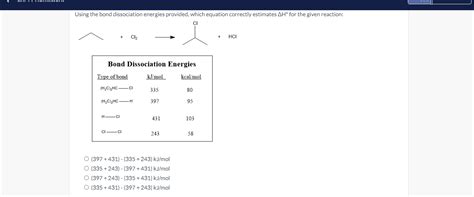 Solved Using The Bond Dissociation Energies Provided Which Chegg