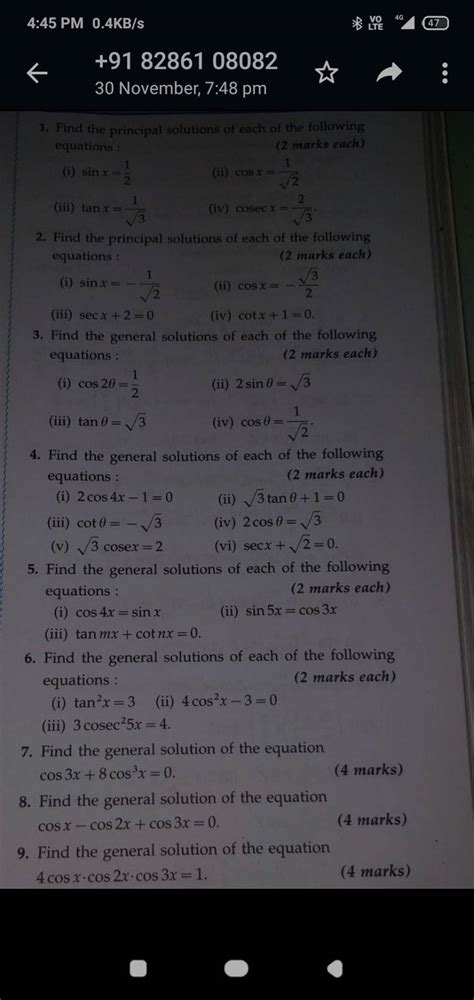 Find The General Solutions Of Each Of The Following Equations 2 Marks