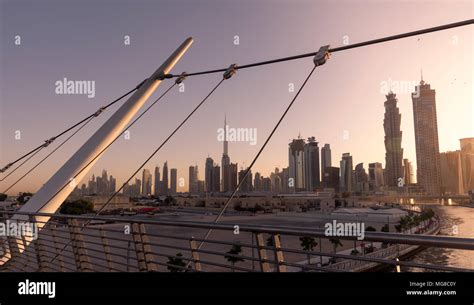 Dubai skyline and skyscrapers view from Tolerance bridge Stock Photo ...