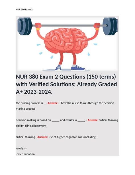 NUR 380 Exam 2 Questions 150 Terms With Verified Solutions Already