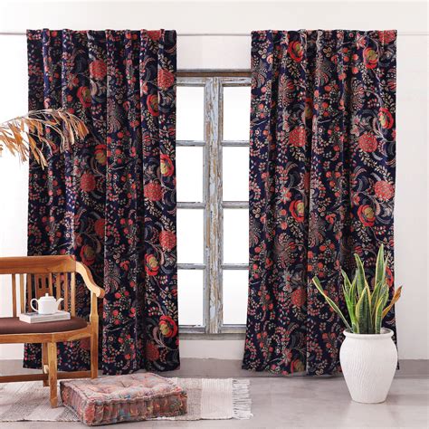 Blue Velvet Curtains Custom Window Curtain Velvet Floral - Etsy