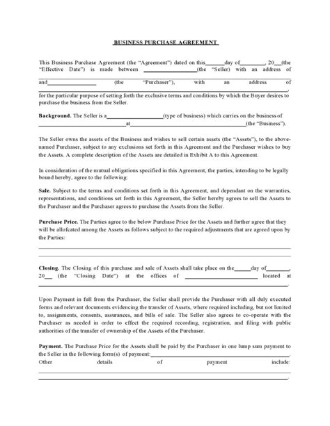 41 Free Business Purchase Agreement Templates Word