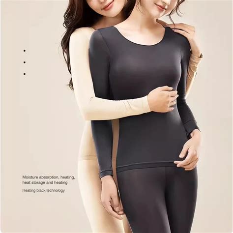 2 Pieces Seamless Thermal Underwear Set Women Long Sleeve Bottoming Top Long Johns Highly